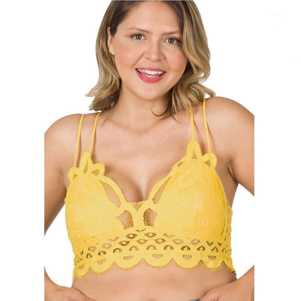 17. Plus Size Yellow Crochet Lace Bralette W/ removable Bra Pads NWT